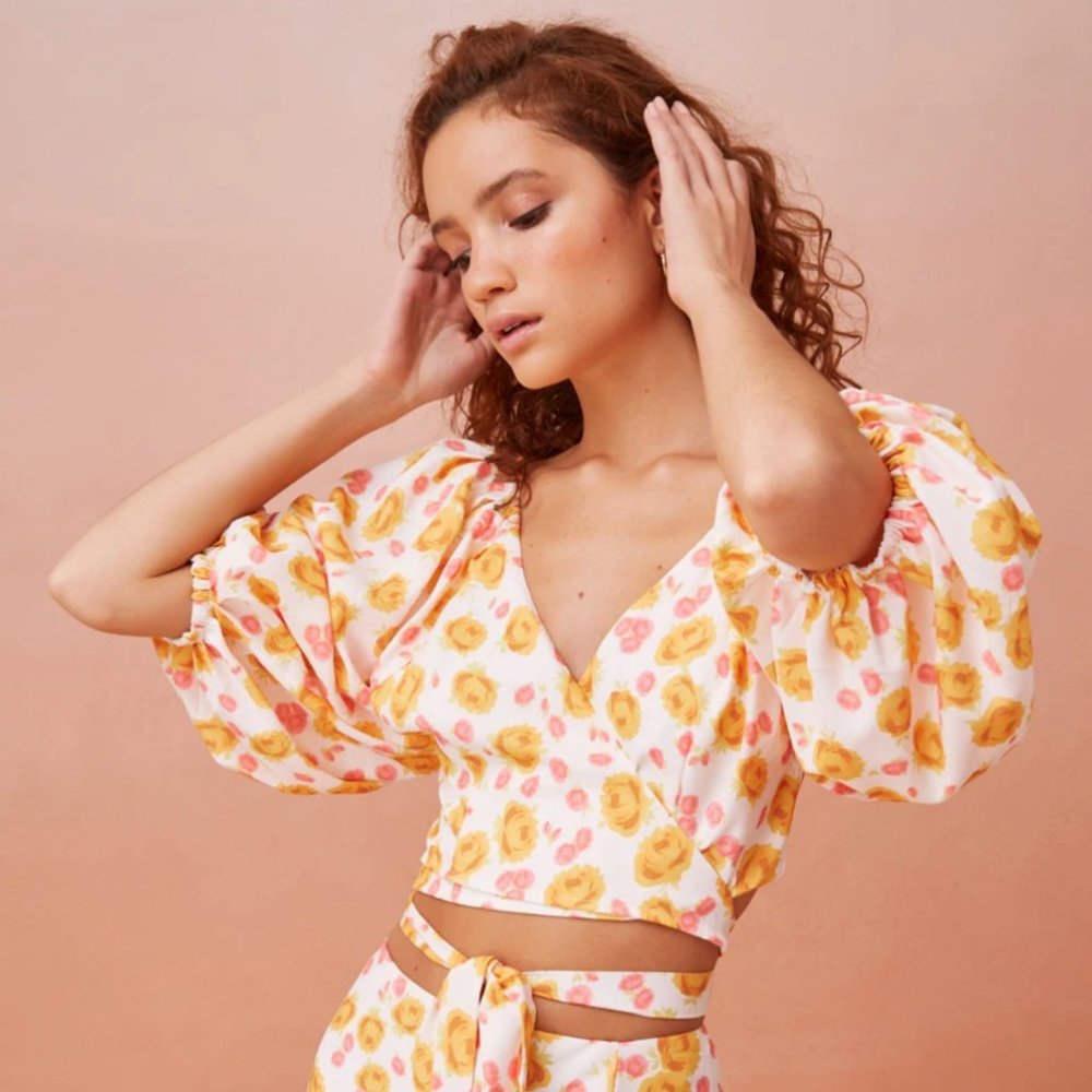 KEEPSAKE DISSOLVE TOP PORCELAIN ROSE XXS(00) PUFF SLEEVES BALLOON SLEEVES